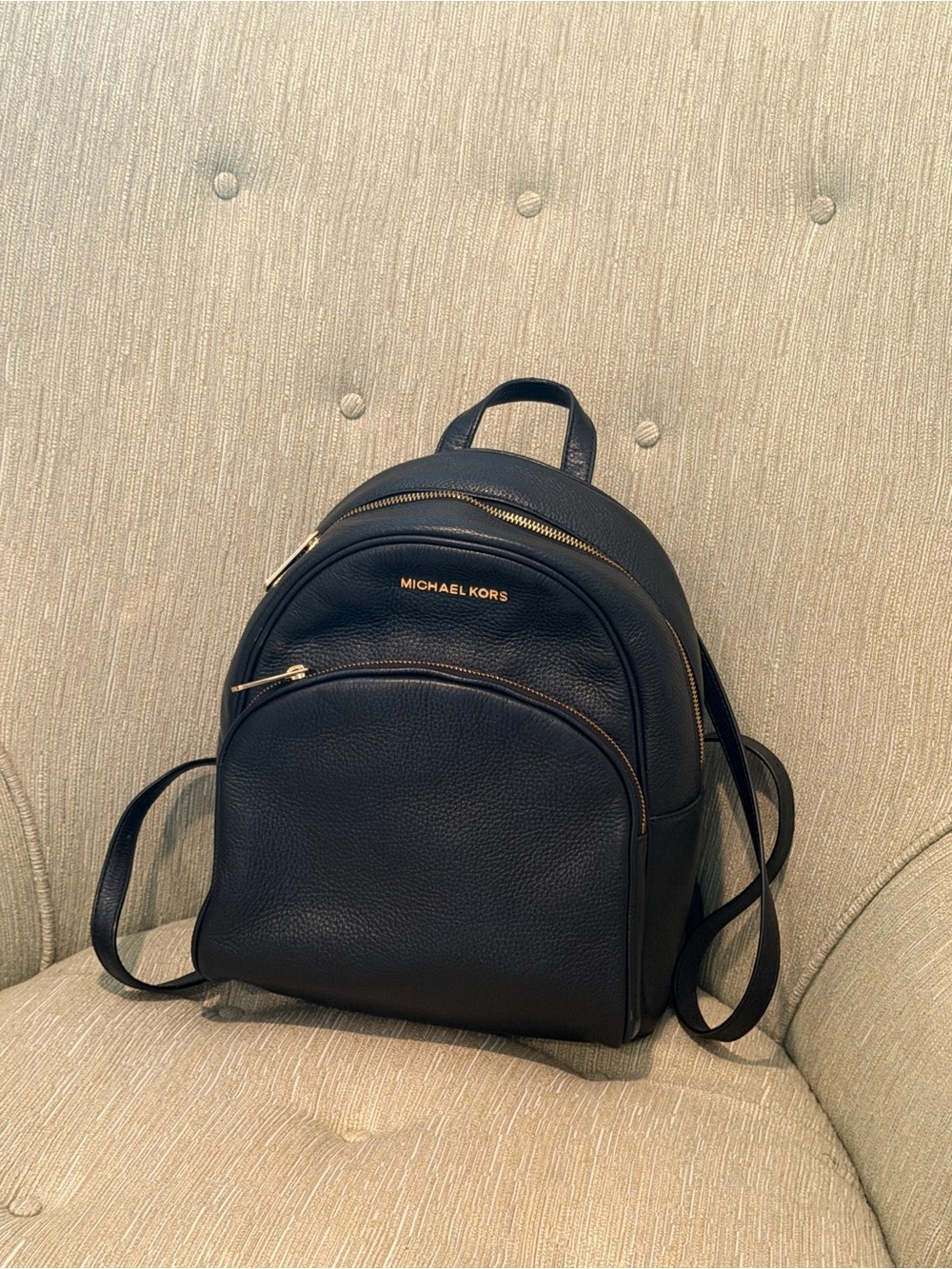 Michael Kors Navy Leather Backpack with Gold Hardware